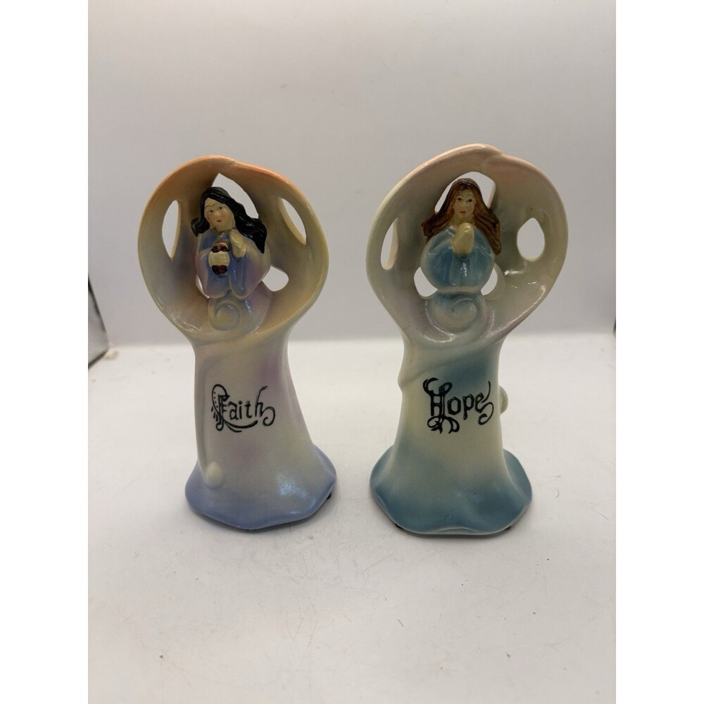 Set Of 2 Ceramic Angels Faith, Hope